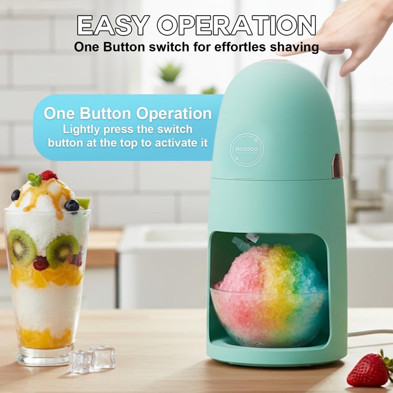 MOJOCO Shaved Ice Machine - Electric Ice Shaver Machine with Adjustable Blades for Fine & Coarse Ice - One-Press Operation Lightweight Snow Cone Maker for Slushies, Bingsu, Frozen Desserts - Image 2